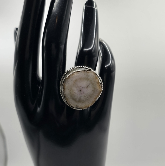 Brown White Solar Quartz Gemstone 925 Ring Size 7.25 - Picture 5 of 6